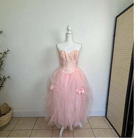 Vintage Gunne Sax x Jessica McClintock Pink Tulle Corset Prom Dress- Juniors 5 - Picture 11 of 11